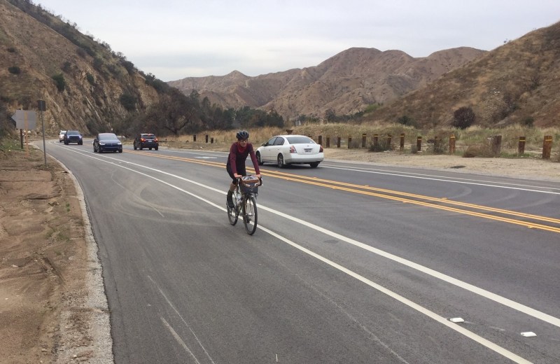 New buffered bike lane on La Tuna Canyon Road. All photos by Joe Linton/Streetsblog L.A. except where specified