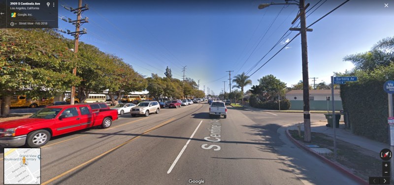 Last week, two drivers struck and killed a pedestrian and the intersection of Centinela and Barbara. Image via Google maps