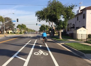 New buffered bike lanes on Riggin Street in the city of Monterey Park. All photos by Joe Linton/Streetsblog L.A.