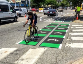 Providence's "City Walk" on-street biking and walking trails are one of the projects targeted for cuts by Rhode Island DOT. Photo: City of Providence