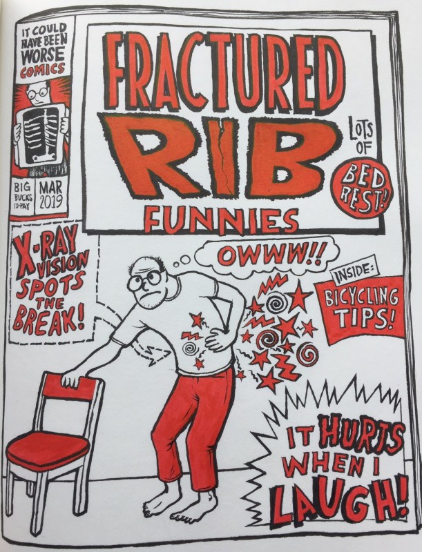 A fractured rib is not very funny. Drawing by Joe Linton/Streetsblog L.A.