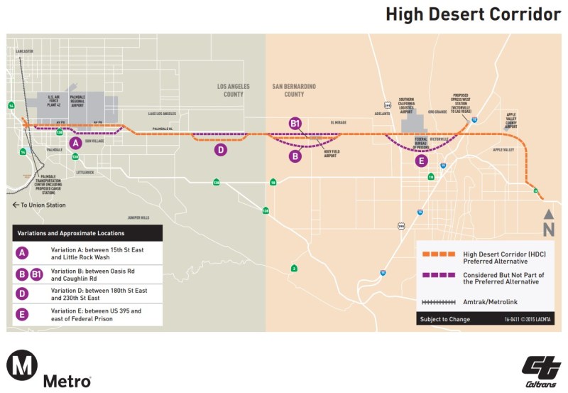 The High Desert Freeway would connect Palmdale/Lancaster to Victorville/Apple Valley/Adelanto. Map via Metro