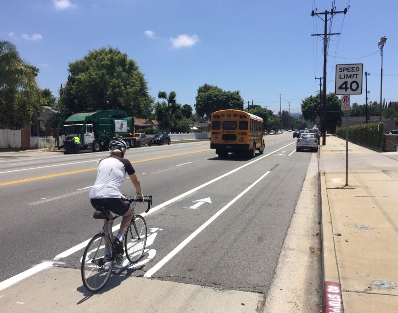 New bike lanes on Winnetka Avenue. Photos by Joe Linton/Streetsblog L.A.