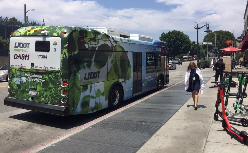 Catch LADOT Transit's electric DASH bus at the Sunset/Vermont Metro Red Line Station. Photo by Joe Linton/Streetsblog L.A.