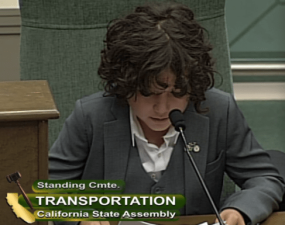Moses Trujillo testified about the need for safer streets for pedestrians, even when they are state highways. Image: CA TV