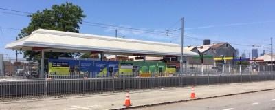 Washington Blue Line Station  shuttered during New Blue rehabilitation. Photo by Joe Linton/Streetsblog L.A.