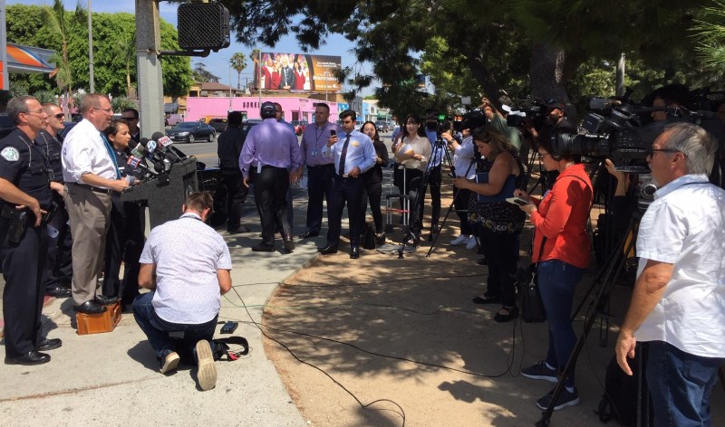 Koretz speaking at today's e-scooter task force announcement. Photos by Joe Linton/Streetsblog L.A.