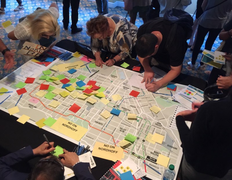 Post-it notes on Metro's map were primarily anti-BRT. All photos by Joe Linton/Streetsblog L.A.