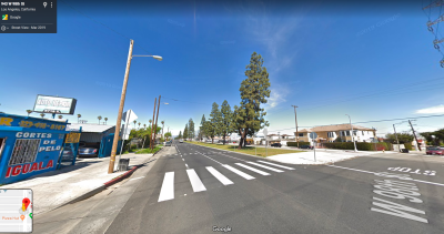 The intersection at 98th and Vermont where 58-year-old Anna Graves was killed Tuesday night. [Source: Google maps]