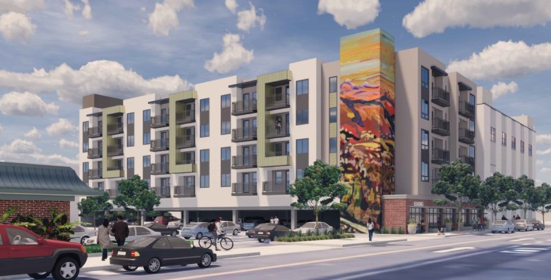 American Family Housing, National CORE's rendering for an five-story, 40-unit affordable housing development in downtown Alhambra. Image: KTGY Architecture + Planning