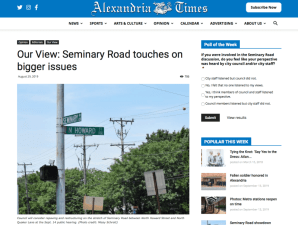 The Alexandria Times, tackling bike lanes on Seminary Road. Image: Alextimes.com