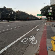 New bike lanes on Santa Monica Boulevard in Century City. Photos by Harrison Hopkins