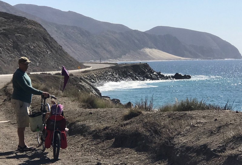 My daughter and I on Pacific Coast Highway near Point Mugu in Ventura County. All photos by Joe Linton and Carrie Lincourt