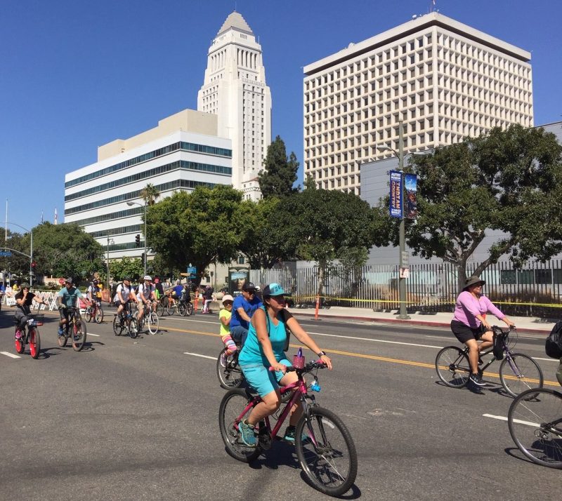 Cyclists at CicLAvia in front of L.A. City Hall. Photo by Joe Linton/Streetsblog