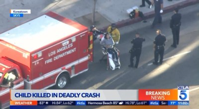 KTLA screenshot showing the aftermath of the Koreatown crash in which a driver killed a 4-year-old and injured the child's mother