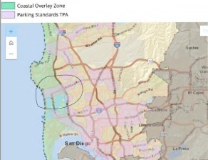The area in question is the pink slice of Pacific Beach, outlined in black on this blurry map from the Coastal Commission's agenda.