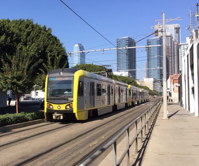 The Metro Expo Line through downtown L.A. Photo by Joe Linton/Streetsblog L.A.