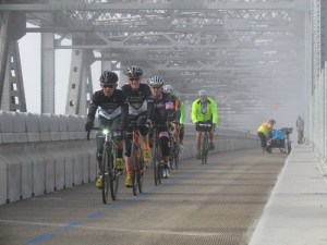 Fog did not deter riders--or walkers--who have waited many years to ride the Richmond San Rafael Bridge. Photo by Melanie Curry/ Streetsblog