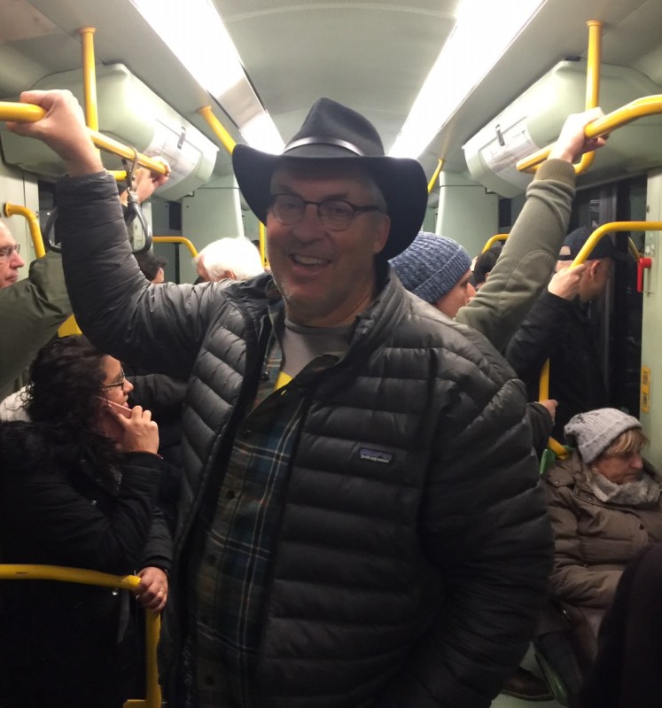 Streetsblog editor Joe Linton riding a streetcar in Rome. All photos by Joe Linton (photos of the author by Carrie Lincourt)