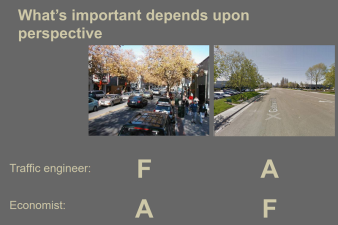 Pasadena City slide explaining implications of VMT/LOS. Image via PCSC