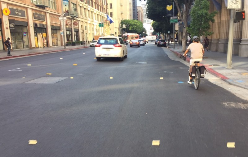 7th Street in downtown L.A. - repaved by not yet restriped. Photo by Joe Linton/Streetsblog L.A.