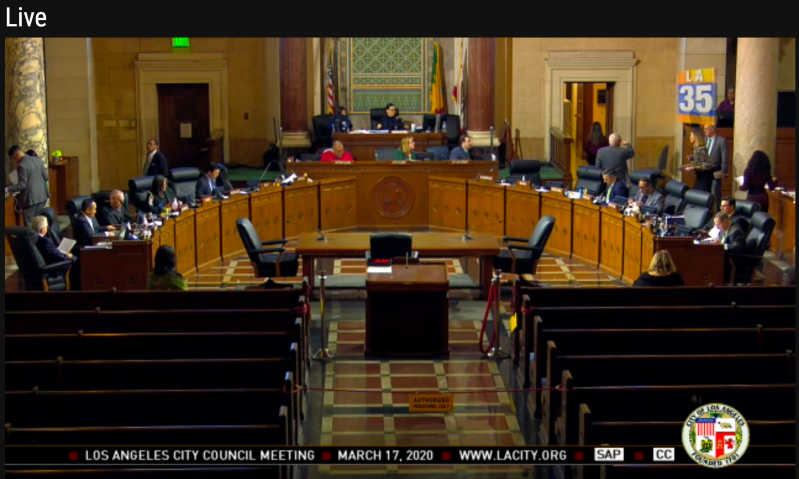 The empty council chambers during the March 17 meeting.