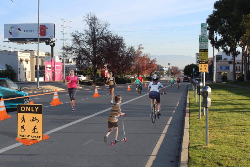 Streets for All visualization of a quick-build safe street response to COVID-19