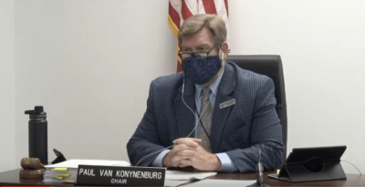 California Transportation Commission Chair Paul Van Konynenberg, with mask