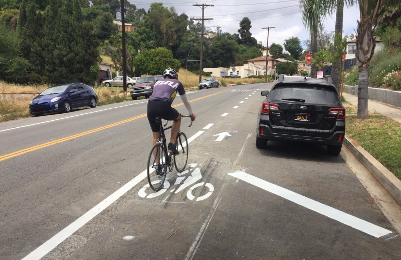 New bike lane on York Boulevard in Eagle Rock, near the L.A./Glendale city limits. All photos by Joe Linton/Streetsblog L.A.