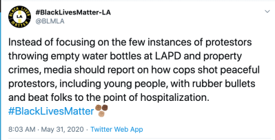 Full tweet : https://twitter.com/BLMLA/status/1267109410100273152