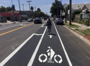 FY20-21 LADOT bikeways included 12.7 new lane miles on Avalon Boulevard in South Los Angeles. All photos by Joe Linton/Streetsblog L.A.