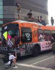 The one heavily damaged Metro bus on Beverly was an outlier - Photo via Reddit user kaykakis