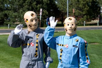 Crash test dummies usually stand in for drivers and car passengers during safety trials — and are rarely used to test how safe vehicles are for pedestrians *outside* cars. Could a new audit help change that? Source: Peterson Airforce Base via Creative Commons.