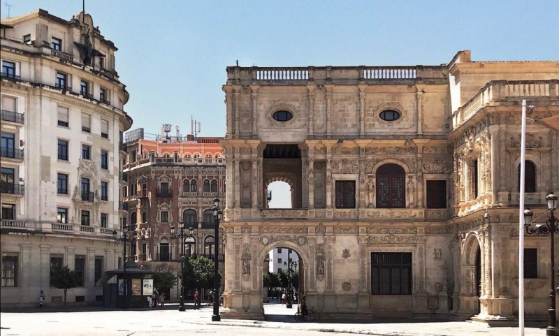 A beautiful but mostly deserted plaza in Seville, Spain. Photo by Neal Payton