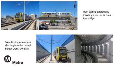 Metro testing trains on the under-construction Crenshaw/LAX light rail line