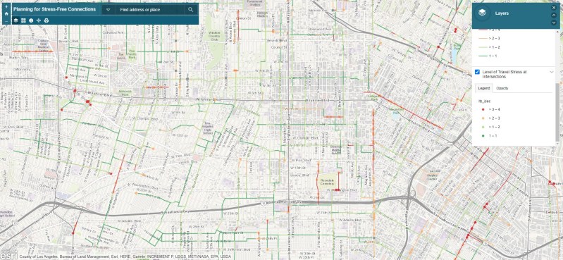 Screenshot of LADOTs preliminary stress free mapping in mid-city