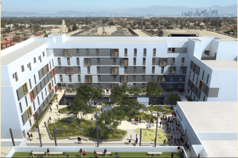 A view of the courtyard of the SEED school looking northward. The lots the project will rise on stood vacant for nearly 30 years. It will open its doors to students in the fall of 2022.