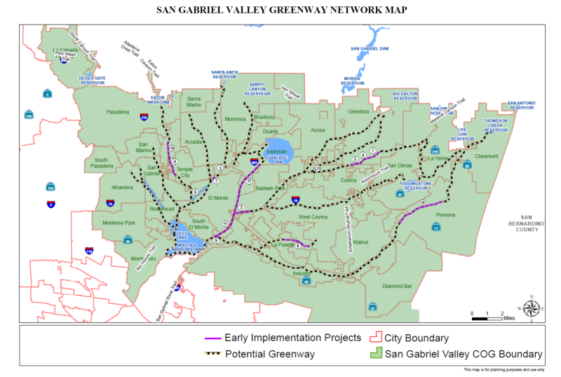 Map of the proposed San Gabriel Valley Greenway Network. Image: Los Angeles County Public Works