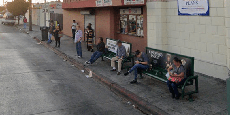 Recent crowded bus stop on Santa Monica Boulevard at Vermont. Via Twitter