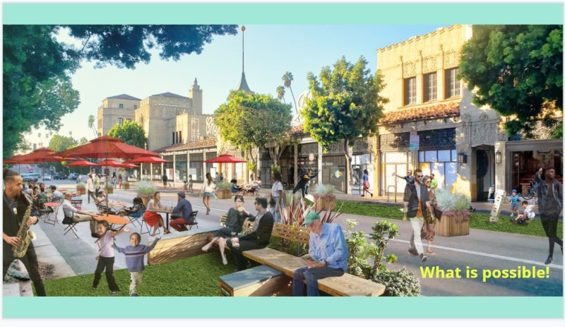 Koreatown's 6th Street could become a half-mile long pedestrian plaza. Rendering via WCKNC