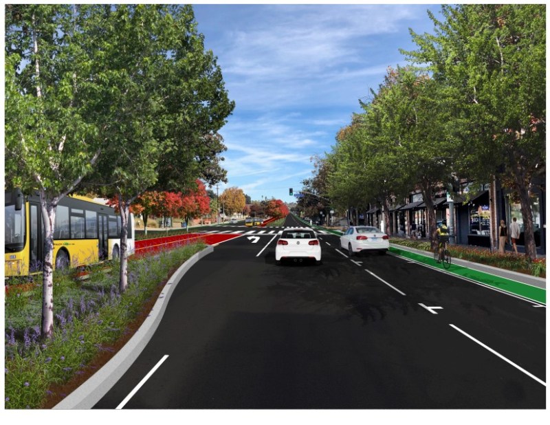Metro's rendering for BRT through downtown Eagle Rock
