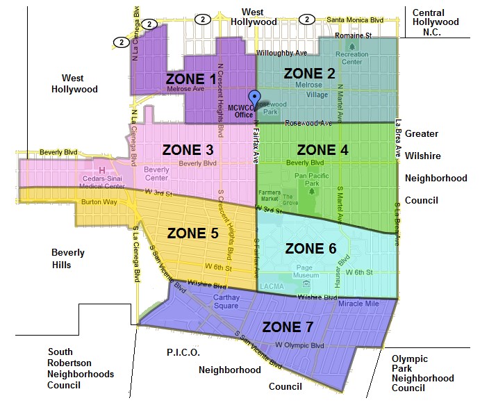 Mid-City West Community Council is in the first batch of 2021 Neighborhood Council elections - map via MCWCC