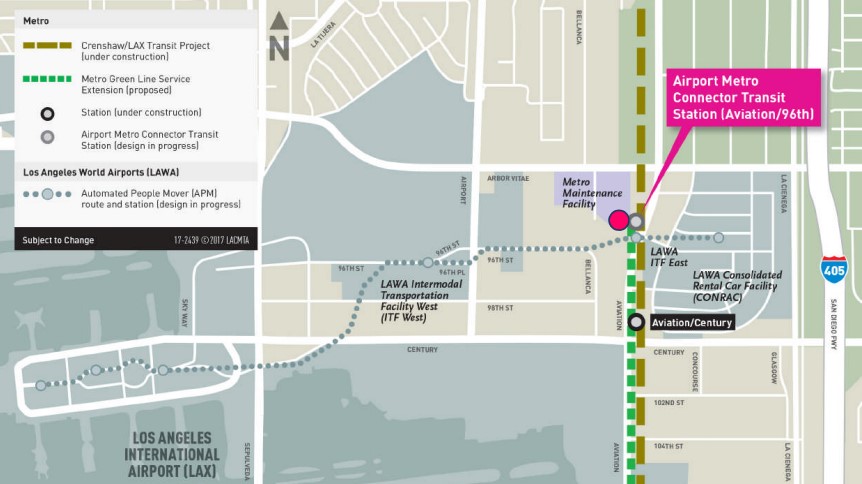 Map showing Airport Metro Connector location. Images via Metro