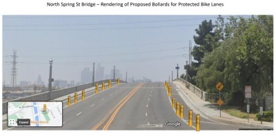 Protected bike lanes coming to the North Spring Street Viaduct soon. Rendering via L.A. City Bureau of Engineering
