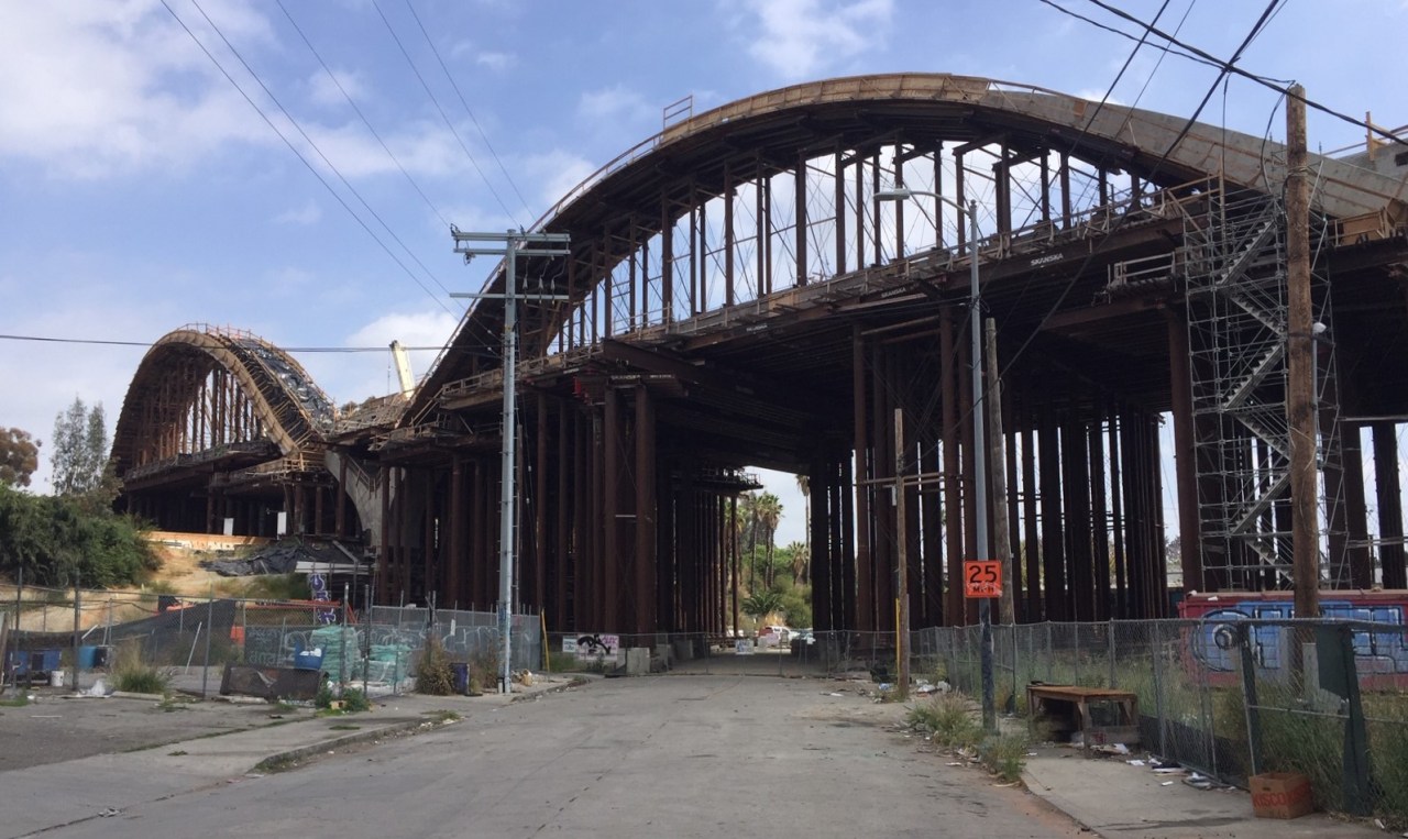 View of Sixth Street Viaduct progress from Clarence Street