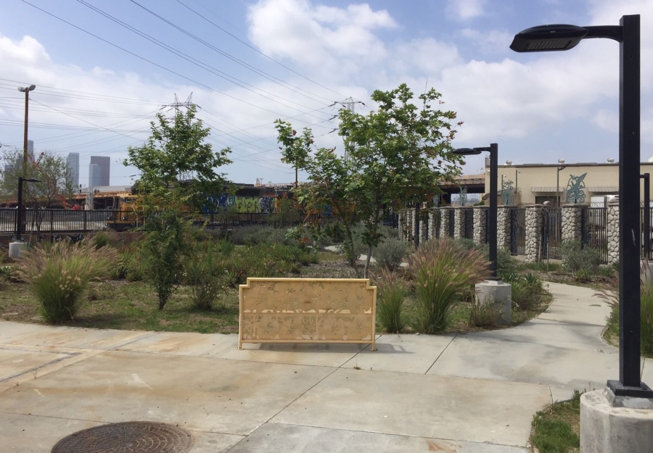 Interior of Jesse Street ATF pocket park - photographed through the fence