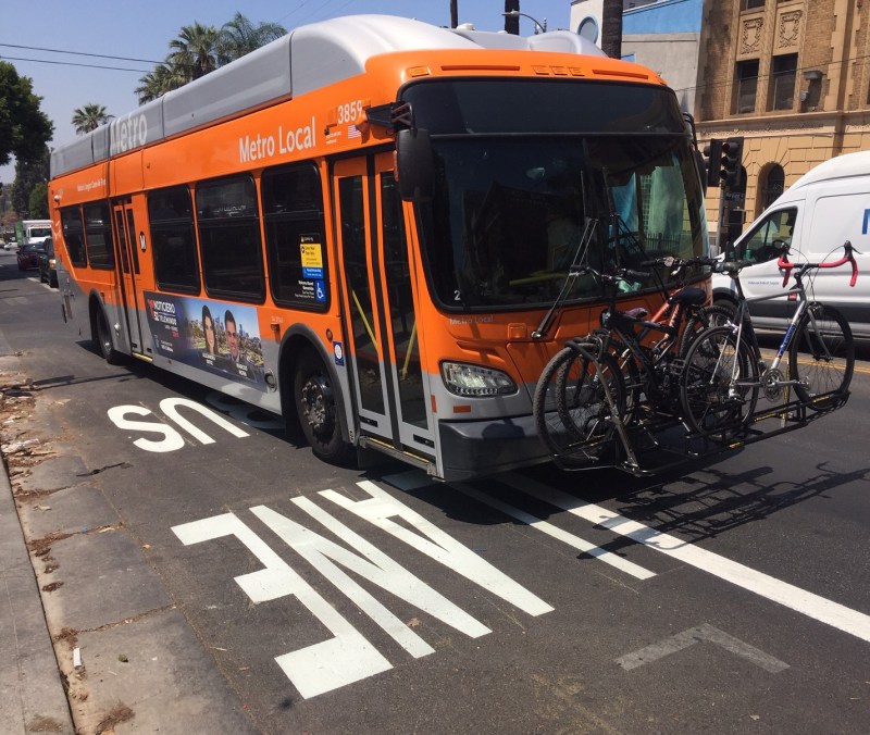 New bus lane markings on Alvarado Street. All photos by Joe Linton/Streetsblog L.A.