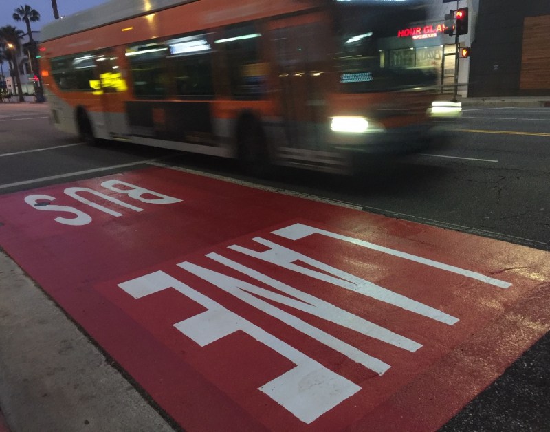 New bus lane marking in West Los Angeles. Photos by Joe Linton/Streetsblog L.A.