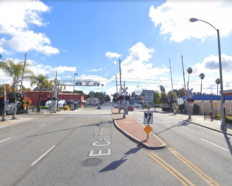 Pasadena decided not to pursue its N. 710 Freeway funded planned California Boulevard L Line grade separation project. Photo via Google Street View