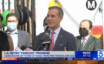 Mayor Garcetti announcing LAUSD studens [sic] ride free starting today - via KTLA5